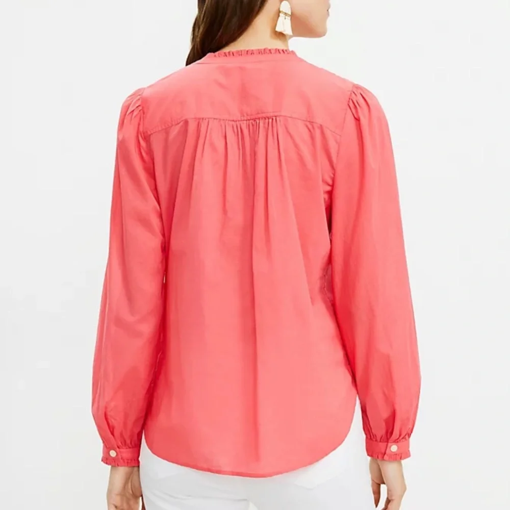 LOFT Embroidered Pleated Yoke Blouse Top, Size L